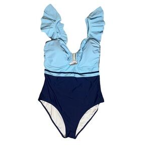 VENUS Light and Dark Blue Ruffled One-Piece Swimsuit